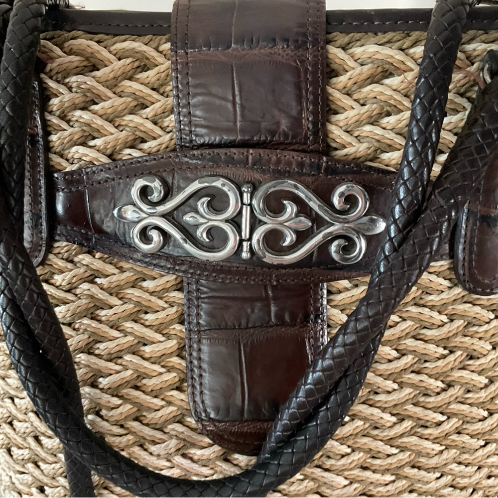 Brighton Natural Raffia & Leather Tote Handbag Purse Pocketbook EUC - Picture 3 of 16